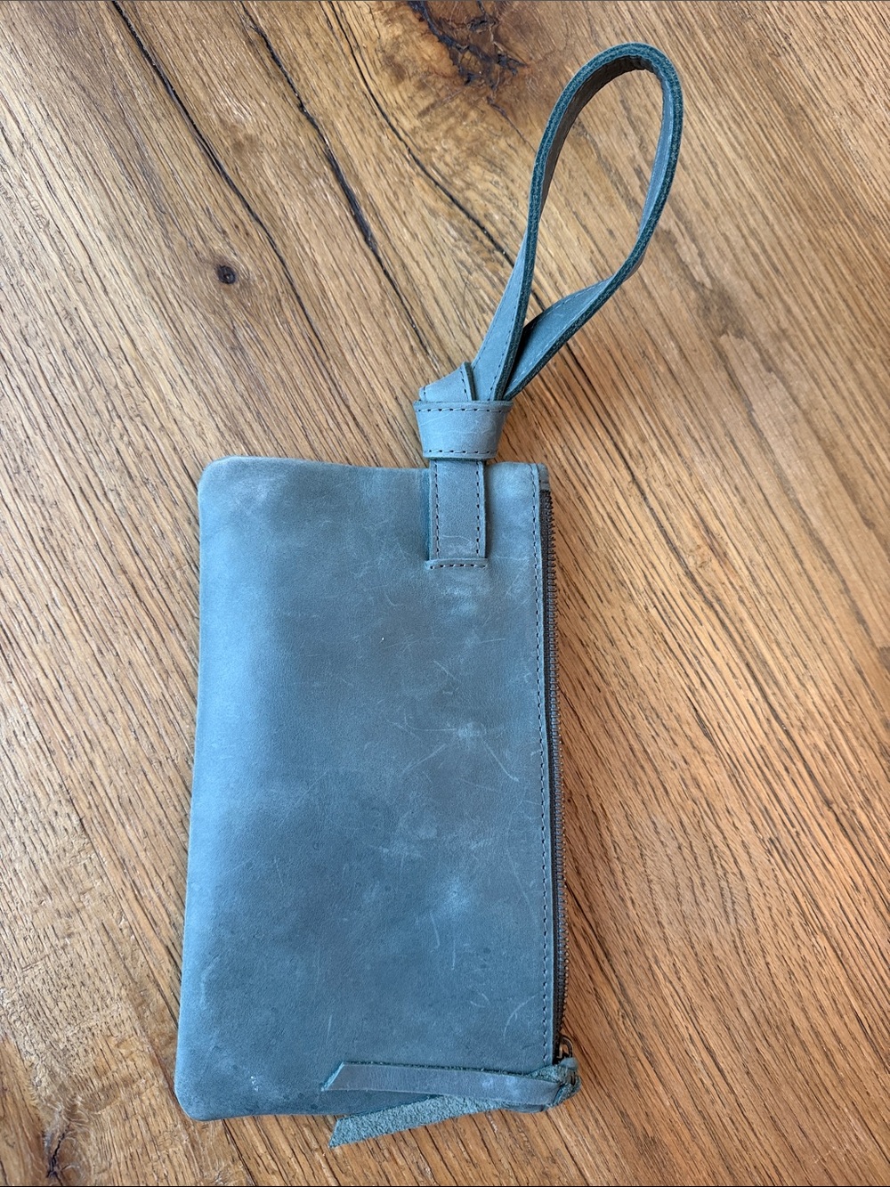 Able Leather Wristlet Clutch in Dusty Blue